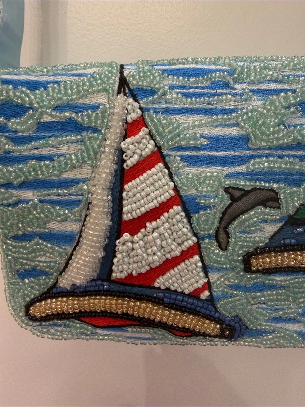 NWT-Viral Beaded Sailboat Crossbody Bag in Light Blue by Marshalls - Picture 3 of 11